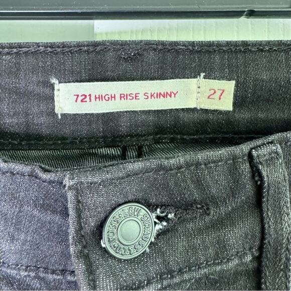 Levi's 721 High Rise Skinny Jeans Side Pinstripes Black Silver Size 27 x 30 - Picture 12 of 16